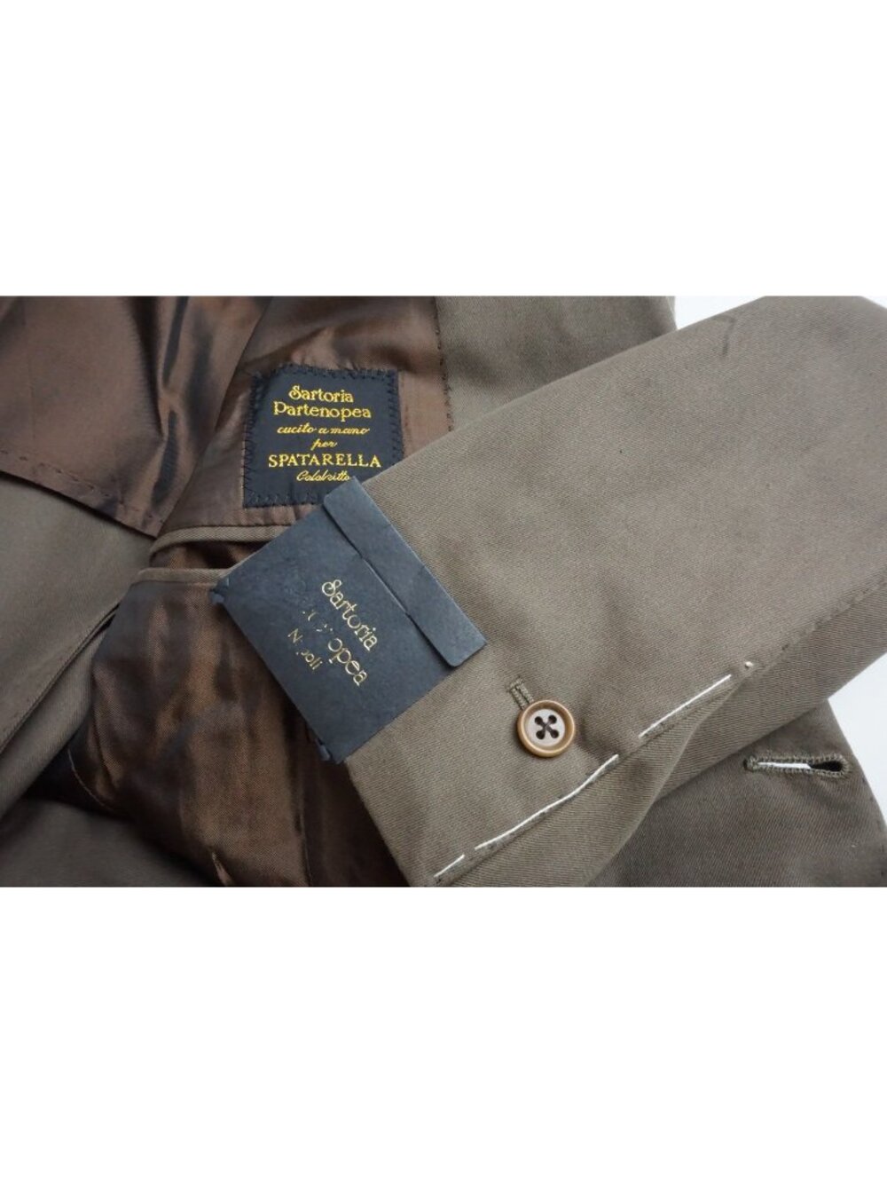Sartoria Partenopea Olive Green Cotton 2 Pc Suit Jacket Pant 46R EU 36 US NEW